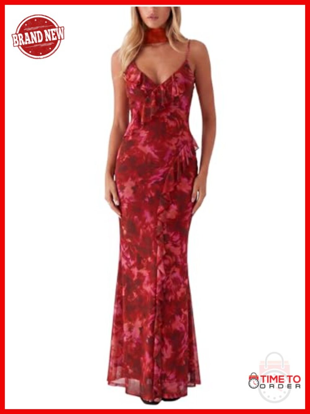 Summer Floral V Neck Backless Maxi Dress Spaghetti Strap Bodycon Wedding Guest
